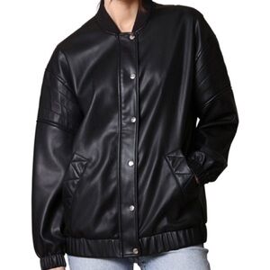 Relaxed Fit French-Style Faux Leather Jacket